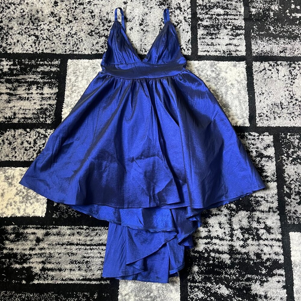 Blue Homecoming Dress (Spaghetti Strap, High-Low)